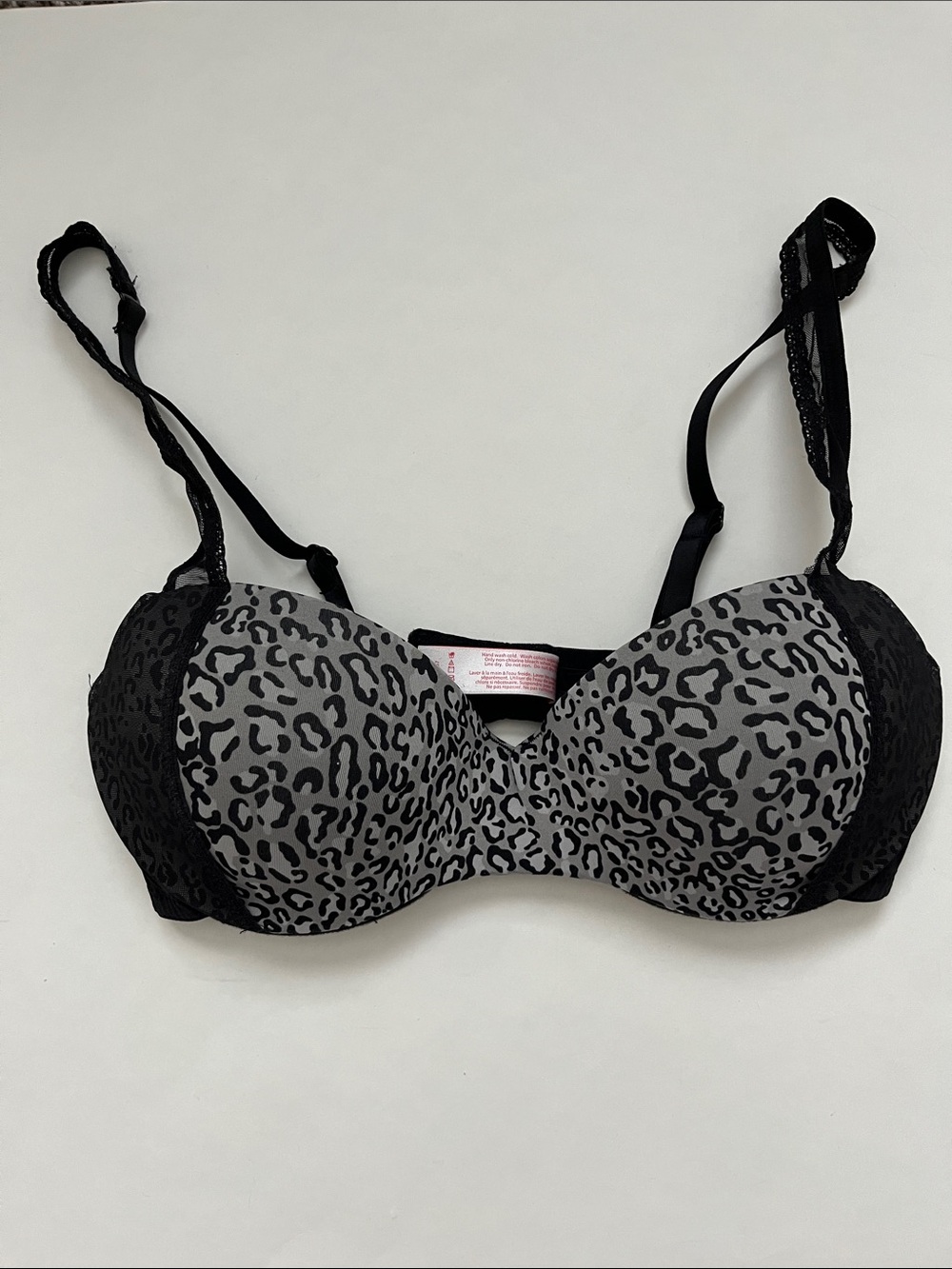 Josie by Natori Gray Leopard Print Underwire Bra with Black Lace Accents